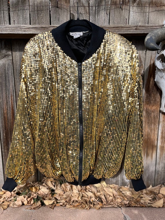 80s Vintage Sequin Bomber Jacket from Silk and Se… - image 6