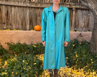 Vintage 80s Turquoise Trench Raincoat - Cambridge Grannycore