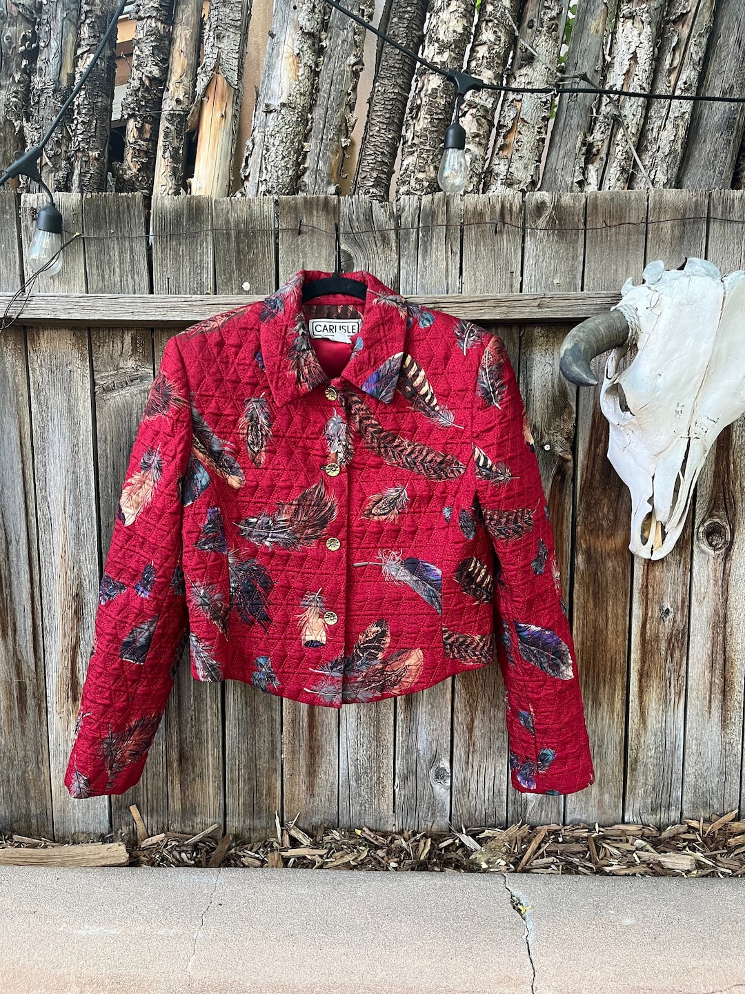 80s Vintage Silk Feather Bolero Jacket | Southwestern Novelty