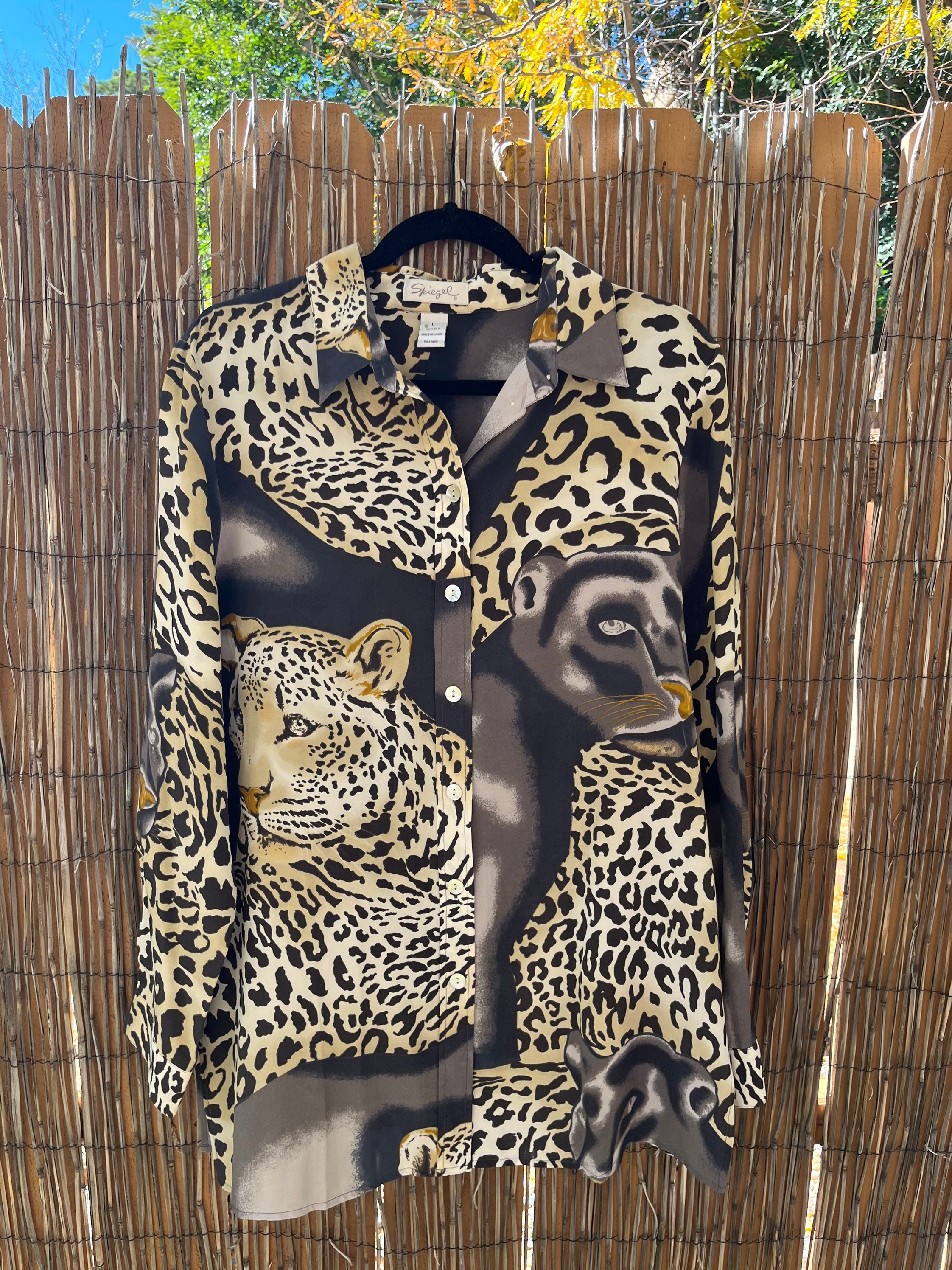Spiegel Vintage 1980s Leopard and Panther Button Down Blouse L/XL