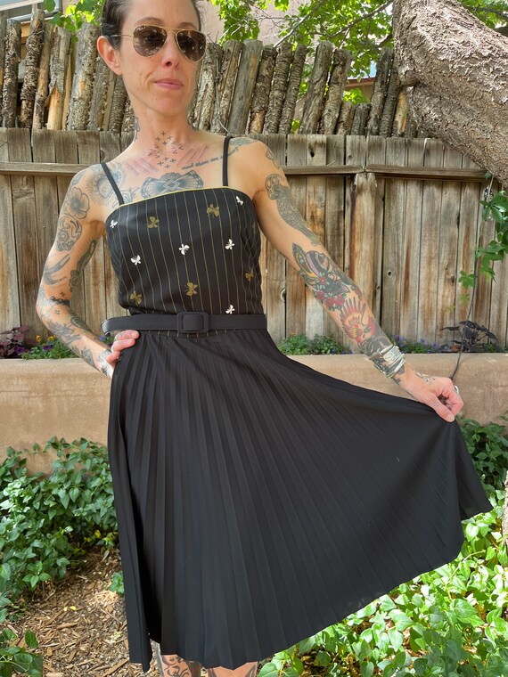 Alfred Shaheen Vintage 1970s Butterfly Black Dres… - image 4