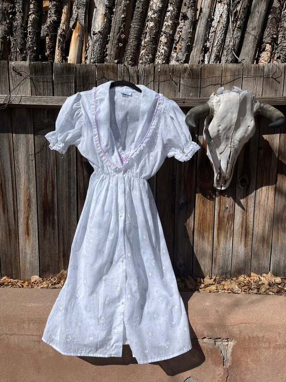 80s Vintage Peignoir Set White Floral Nightgown a… - image 7