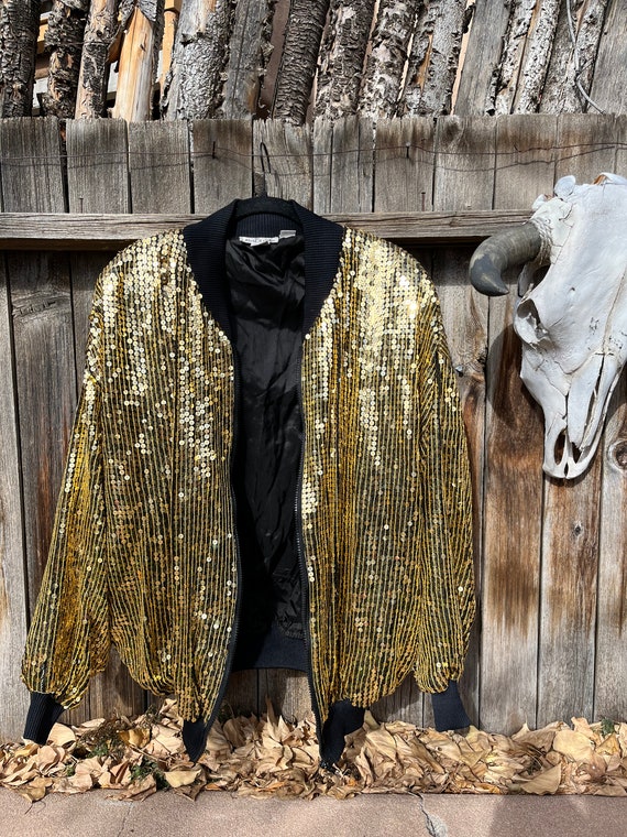 80s Vintage Sequin Bomber Jacket from Silk and Se… - image 3