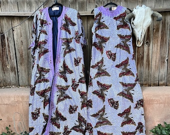 Vintage Purple Butterfly Print Maxi Dress and Matching Jacket by African Heritage M/L
