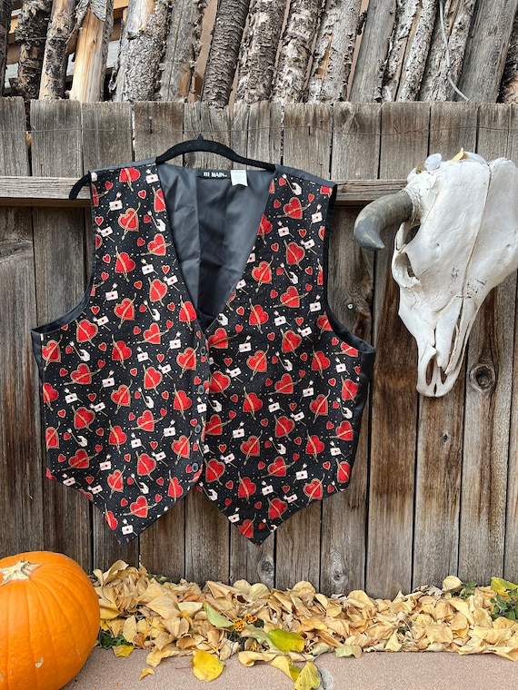 90s Valentine's Day Novelty Vest: Love Letter Print, Unisex XL/XXL