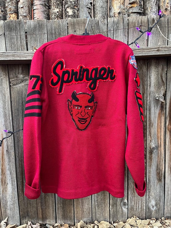 Vintage 70s Red Wool Letterman Sweater M | Cheerleading Varsity