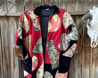 独特な店 Patchwork Tapestry & Velvet Vintage Jacket Statement Boho | スキー