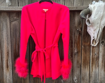 Vintage 60s Hot Pink Marabou Feather Jacket | Retro Glam Fifth Avenue Robes