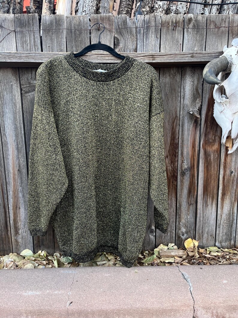 80s Vintage Gold Metallic Sweater – Oversized Parkway Knits Winter Fashion