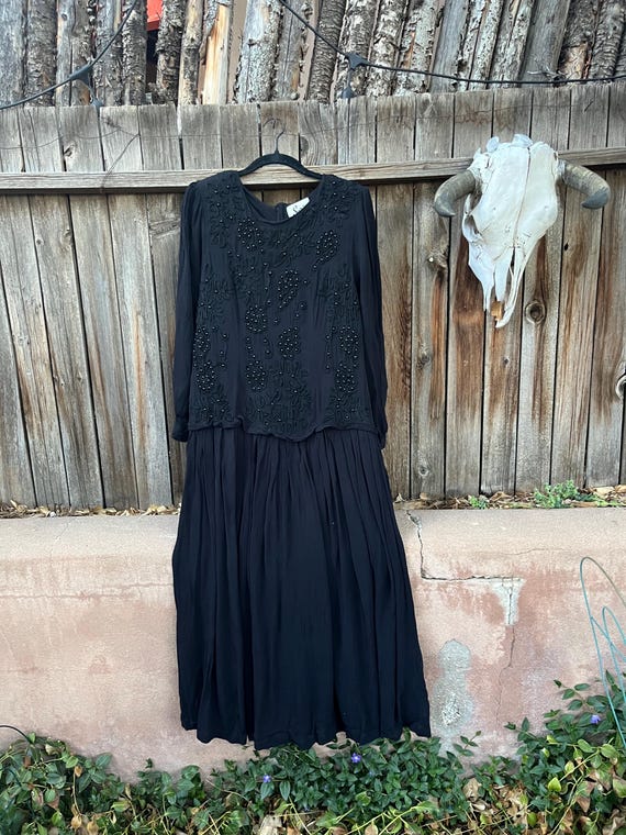 drop waist beaded dress Blue Flutter Sleeve Beaded Tea Length Drop Waist Dress main image 0