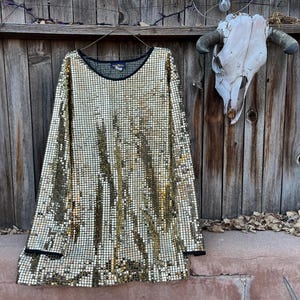 gold sequin tunic dress GOLD SEQUIN FULL A LINED SKIRT DRESS