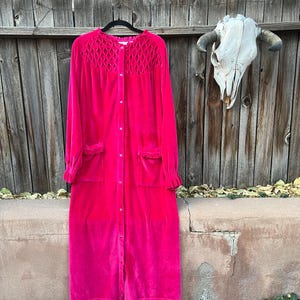70s Vintage Red Velvet Housecoat Dressing Gown by National M/L/XL Grannycore Style