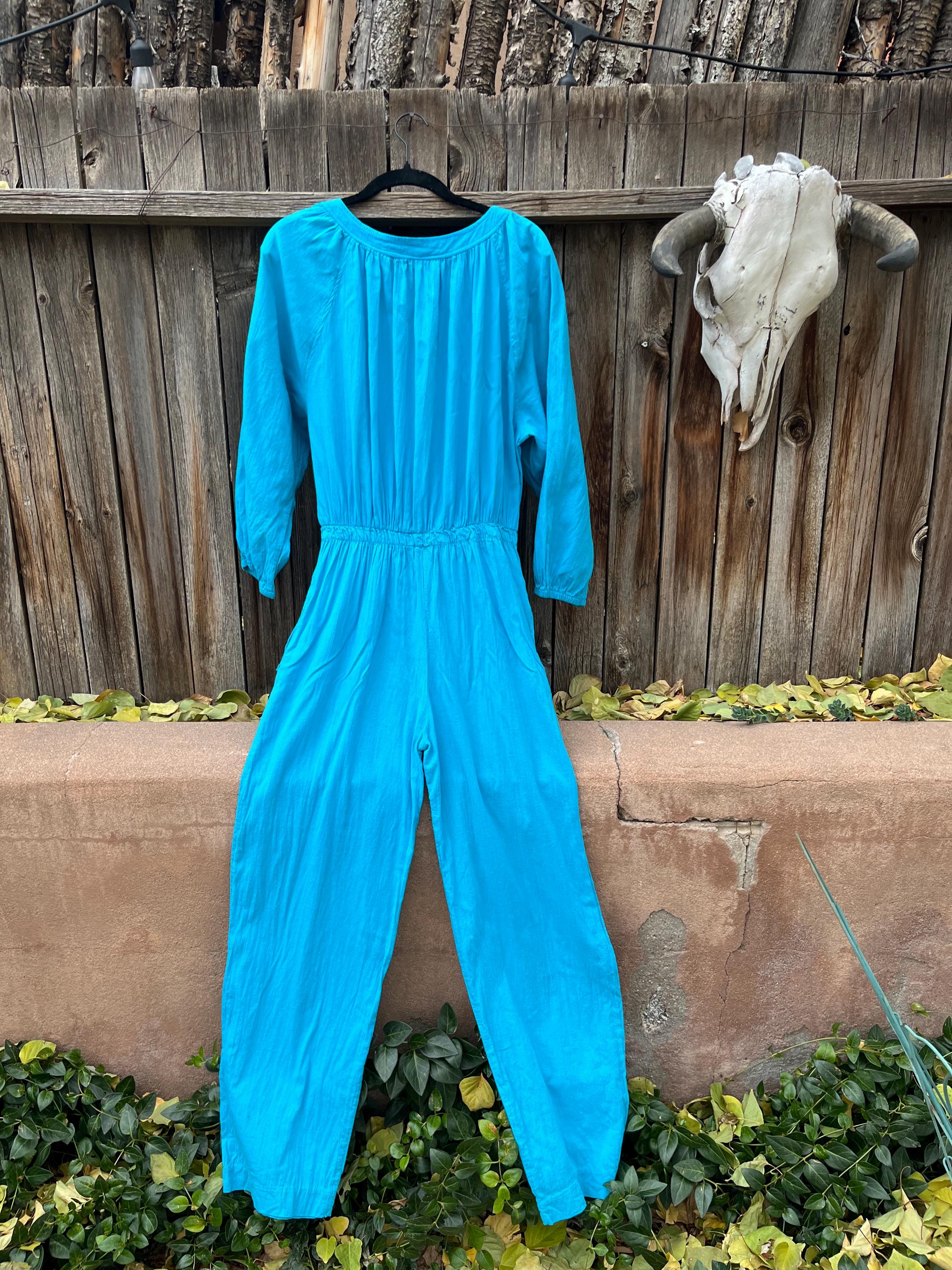 old clothing  80s Vintage Turquoise Jumpsuit Long Sleeve Retro Sportswear by