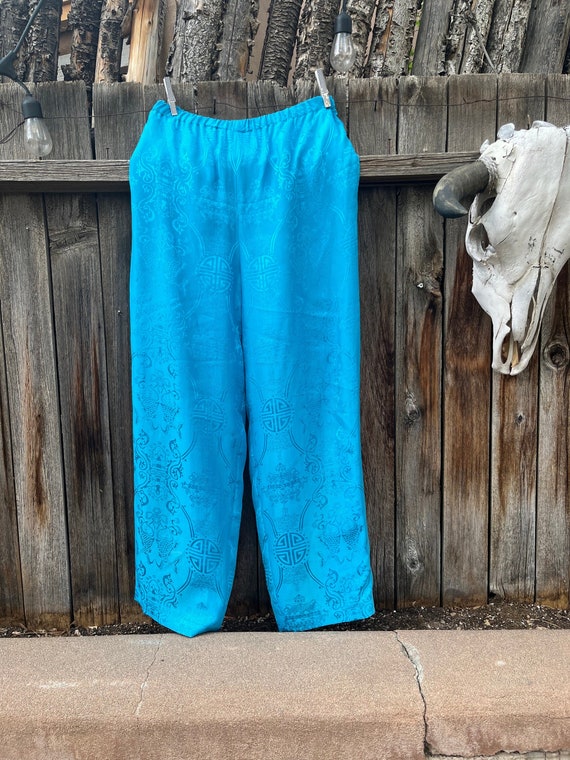 Vintage Silk Turquoise Chinese Pants M/L