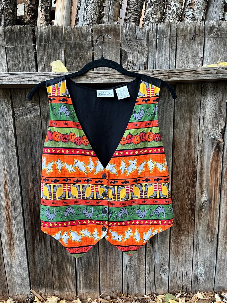 90s Vintage Halloween Vest | Spooky Novelty Print by Basic Editions S/M