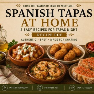 Spanish Tapas Cookbook, 5 Easy Recipes for Tapas Night (PDF Download)