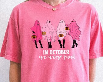 In October We Wear Pink Ghost Comfort Colors T-shirt, Mean Girls Ghost Shirt, Pink Ghost Shirt, Mean Girls Halloween, Halloween Tee