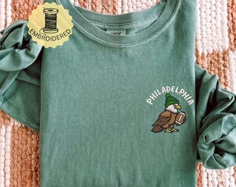 Comfort Colors® EMBROIDERED Philadelphia Football Shirt, Philly Game Day Crewneck, Football Fan Sports Gift, Unisex Fan T-Shirts