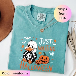 Just Waiting for Halloween Sweatshirt, Halloween Tee, Funny Halloween Shirt, Skeleton Halloween, Skeleton Dancing Shirt, Tis The Season Tee