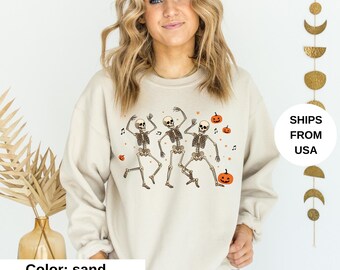 Dancing Skeleton Sweatshirt, Skeleton Halloween Shirt, Womens Halloween Shirt, Halloween Party Shirt, Cute Halloween Gift, Fall Graphic Tee