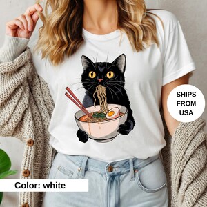 Chemise chat nouilles, T-shirt chat ramen, chemises pour gourmets, t-shirts nouilles chat noir, t-shirts chat rétro, sweat-shirts amoureux des chats, t-shirt chat noir