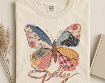 Faux Patchwork Butterfly Dolly Comfort Colors Tee, Dolly Parton Memorial Shirt, Dolly Parton Fan Gift