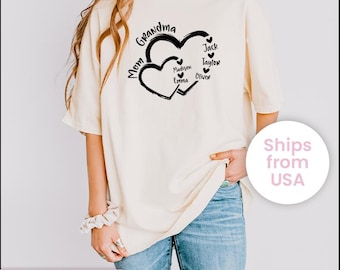 Comfort Colors Mama Tshirt, Custom Mama Shirt, Personalized Mom T shirt, Mom Shirt with Kids Names, Mom Heart Shirt, Custom Grandma Shirt
