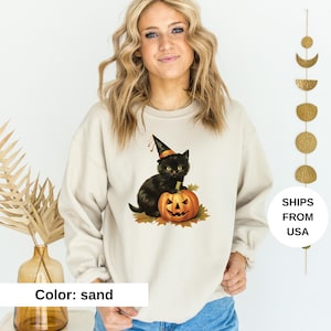 Vintage 90s Cat Halloween Sweatshirt, Retro Halloween Shirt, Spooky Season Tee, Pumpkin Shirt, Cat Lover Shirt, Black Cat, Spooky Season