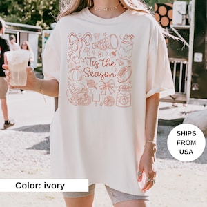 Comfort Colors Fall Shirt, Tis the Season Shirt, Fall Football Shirt, Women&#39;s Fall Shirt, Pumpkin Season, Fall Harvest Shirt, Autumn Doodle