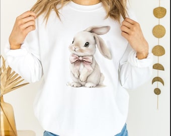 Easter Bunny Sweatshirt, Easter Bunny Ear Sweater, Coquette Bow Bunny Sweater, Easter Rabbit Shirt, Easter Day Gift, Cute Bunny Tee