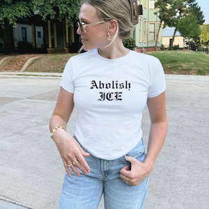 Abolish ICE women&#39;s baby tee Chinga la Migra Crop top for women