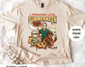 I Freaking Love Summerween Shirt, Horror Characters Shirt, Funny Summer-ween T-shirt, Summerween, Spooky Summer Tee, Halloweener Gift