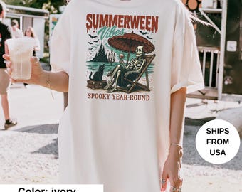 Summerween Shirt, Bride Of Frankenstein Shirt, Horror Night Shirt Spooky Shirt Trendy Shirt Oversized Tee Halloween Gift Comfort Color
