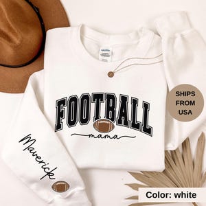Cute Football Mama Sweatshirt With Kids Name On Sleeve, Football Season Mama Shirt, Gift For Football Mom, Cheer Mom Shirt, Football Lover