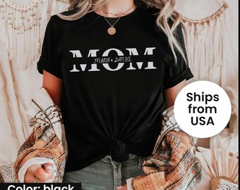 Custom Mama Shirt with Kid Name, Personalized Mom Sweatshirt, Minimalist Mommy Custom Gift for Mother, Gift for Her TShirt, Kids Name Tshirt
