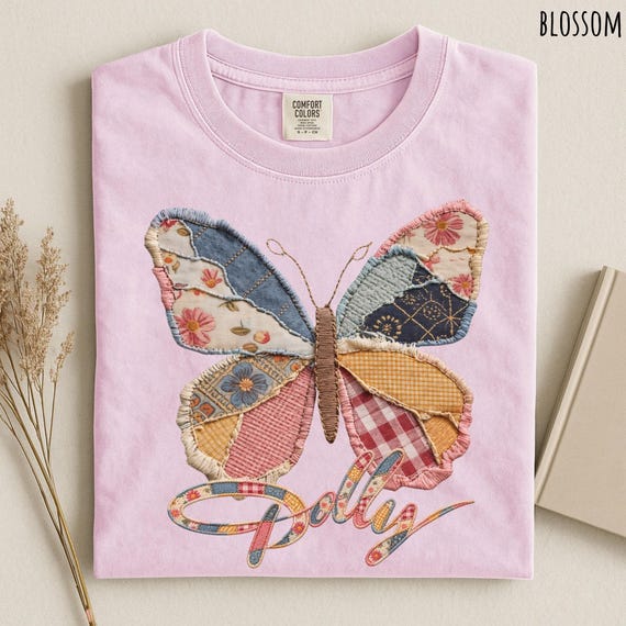 Faux Patchwork Butterfly Dolly Comfort Colors Tee, Dolly Parton Memorial Shirt, Dolly Parton Fan Gift