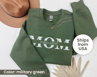 Custom Mama Sweatshirt with Kid Name, Personalized Mom Sweater Minimalist Mommy Custom Gift for Mother, Mom Gift for Her T-Shirt, Custom Tee