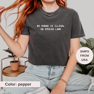No Human Is Illegal on Stolen Land Comfort Colors® Shirt, Pro Immigration Shirt, Anti Racist Shirt, Human Rights, Social Justice Activism