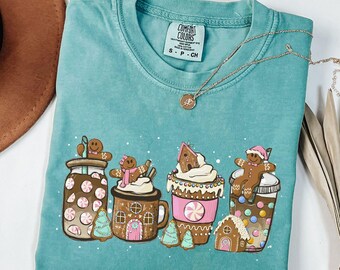 Comfort Colors® Gingerbread T-Shirt, Christmas Coffee Shirt, Pink Christmas Shirt, Christmas Gift, Cute Christmas Gift