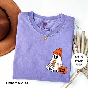 Comfort Colors® Сute Ghost Coffee Shirt, Сute Little Ghost Iced Coffee t-shirt, Boo Ghost Shirt, Ghost Coffee Shirt, Halloween Coffee Lovers