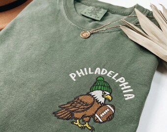 Comfort Colors® EMBROIDERED Philadelphia Football Shirt, Philly Game Day Crewneck, Football Fan Sports Gift, Unisex Fan T-Shirts