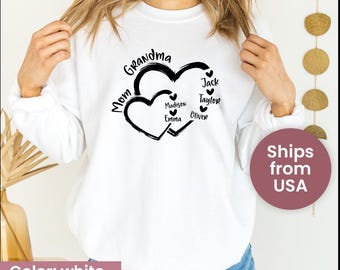 Custom Mama Sweatshirt, Personalized Mom Hoodie, Mom Shirt with Kids Names, Mom Heart Shirt, Custom Grandma Shirt, Mother's Day Gift