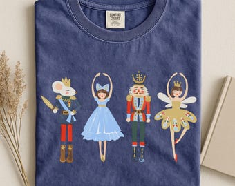 Comfort Colors® Watercolor Nutcracker T-Shirt, Christmas Ballerina Gift, Nutcracker Soldiers Shirt, Pastel Holiday Tee, Holiday Ballet Top