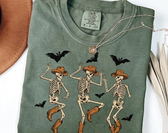 Comfort Colors® Western Skeleton Dancing Comfort Colors T-Shirt, Retro Halloween Tee, Spooky Season Halloween Tee Gift for Fall Lovers