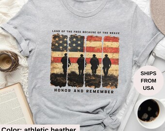 Memorial Day Shirt, Land Of The Brave Shirt, Patriotic American Flag Shirt, Army Shirt, Honor And Remember Shirt, American Flag Heart Shirt