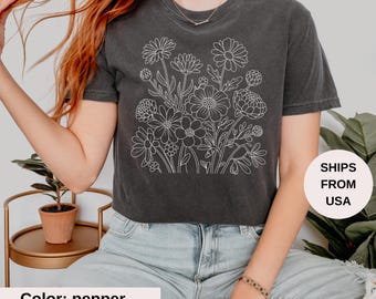 Chemise vintage à fleurs pressées Comfort Colors®, chemise Boho Cottagecore, t-shirt à fleurs botaniques, cadeau pour jardinier, chemise à fleurs