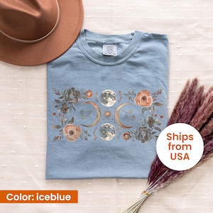 Celestial Comfort Colors® Shirt, Moon Phase T-shirt, Boho Mystical Moon And Sun Tee, Boho Moon Outfit, Spiritual Moon Women Clothing Gifts