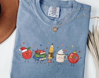 Comfort Colors® Christmas Teacher Doodle Shirt, Teacher Holiday Shirt, Xmas School T-shirt, Funny Teacher Christmas Gift