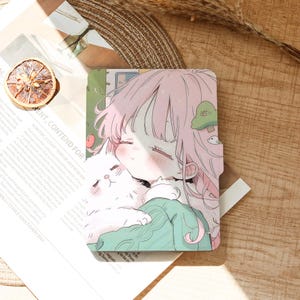 Girly Cute Cat Theme Kindle 11th, 12th Gen Colorsoft Case, All New Kindle Paperwhite, Auto Sleep/Wake Handle Cover Personalized Gift Case