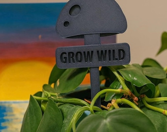 Custom 3D Printed Plant Stake – “Grow Wild” Mushroom Design